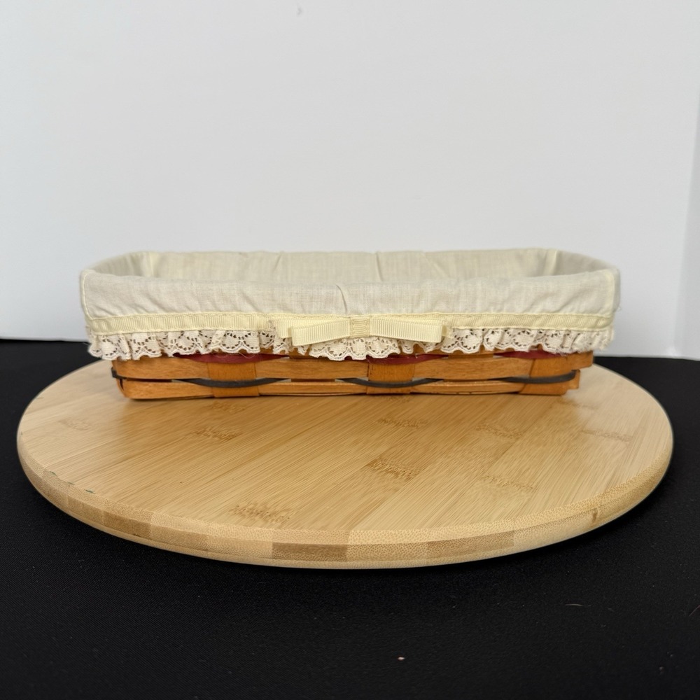 Longaberger Basket Classic Stain With Lining Vintage Handwoven Cracker Red Blue